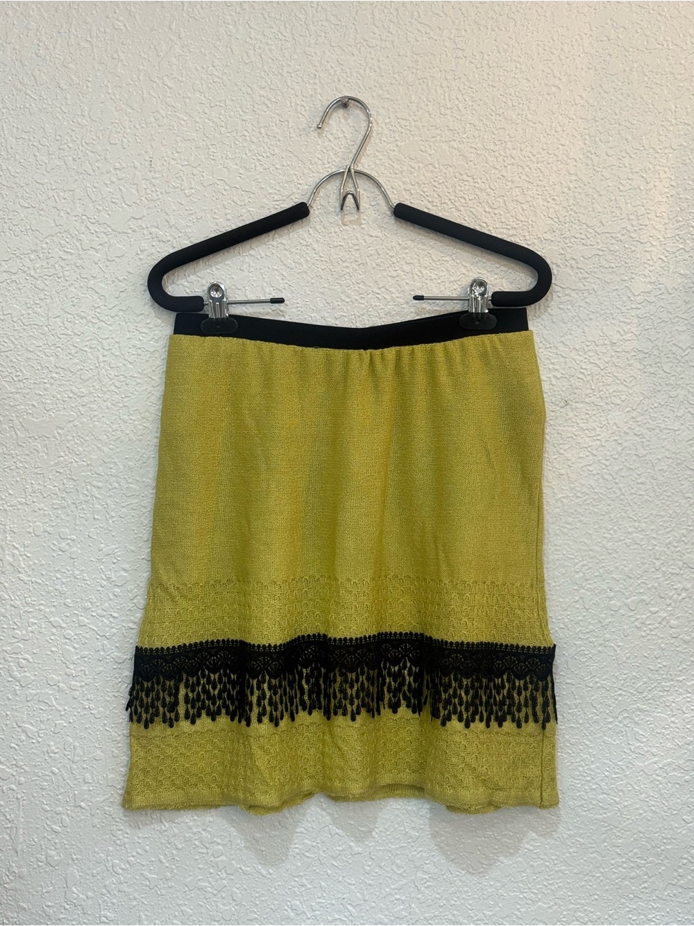 Lime Green Handmade Knit Fringe-Trim Skirt